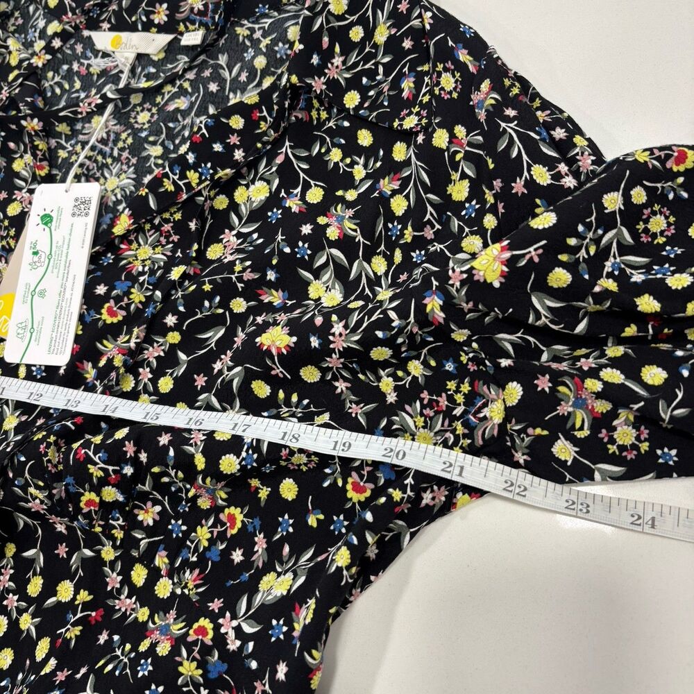 Boden Dress Womens Size 14 L Black Wildflower Paisley Floral Tie Neck Shirt NWT - Picture 9 of 9